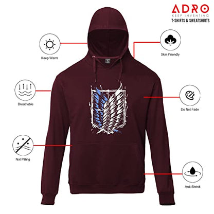 ADRO Men's Cotton Neck Hooded Sweatshirt (H22-2-WINN-MR_Maroon)