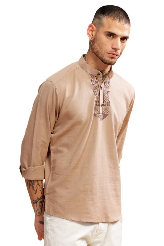 Be Active MenS Neck Embroidery 100% Cotton Short Kurta With Mandarin Collar || Short Kurta For Men Cotton || Stylish Short Kurt