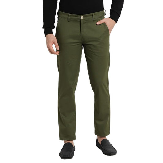 Turtle Men Cotton Stretch Dark Green Solid Ultra Slim Fit Casual Trouser