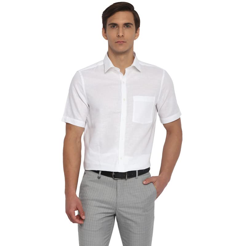Turtle Men Cotton Linen Cream Striped Regular Fit Shirts