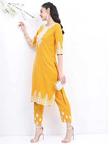 Ketch Polyester Womens Kurta With Palazzo (Khk3000562_Mustard