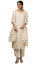 Soch Womens Off White Viscose Embroidered Suit Set With Sequins