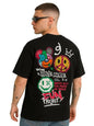 Veirdo Mens Cotton Overiszed Baggy Fit Drop Shoulder Front Back Graphic Printed Round Neck T-Shirt