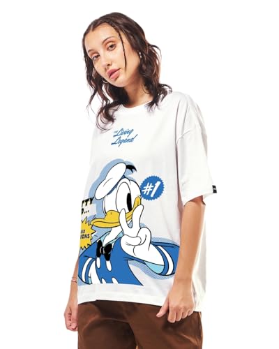 Bewakoof Official Disney Merchandise Donald Duck Womens Graphic Print Oversized Fit Half Sleeve Round Neck Cotton T-Shirt_64990