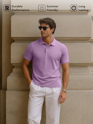 Nobero Men Cotton Solid Regular Fit Polo Shirt (1M-Twpo-R0002-Bl_Mauve Mist)