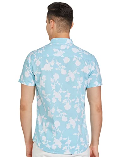 The Indian Garage Co Blue Regular Fit Spread Collar Floral Print Short Sleeves Shirt