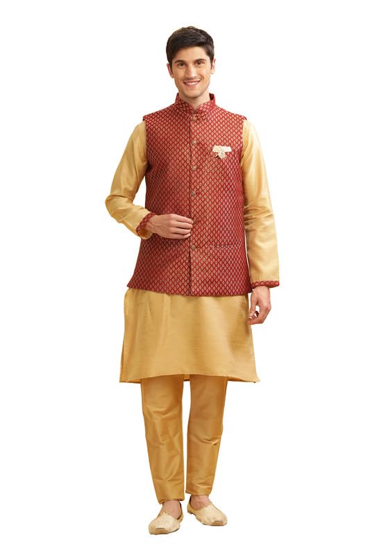 Be Active MenS Regular Kurta Pyjama Set With Nehru Jacket, Solid Straight Long Knee Length Full Sleeves, Ethnic Wear Comfortabl