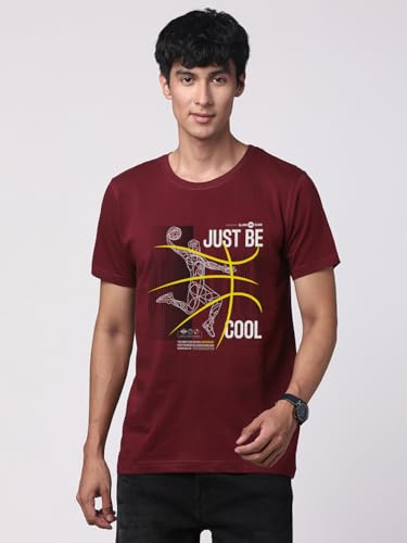 ADRO Men's Graphic Printed 100% Cotton T-Shirt - Regular Fit, Printed T-Shirts for Men (RN24-BCL-MR_Maroon)