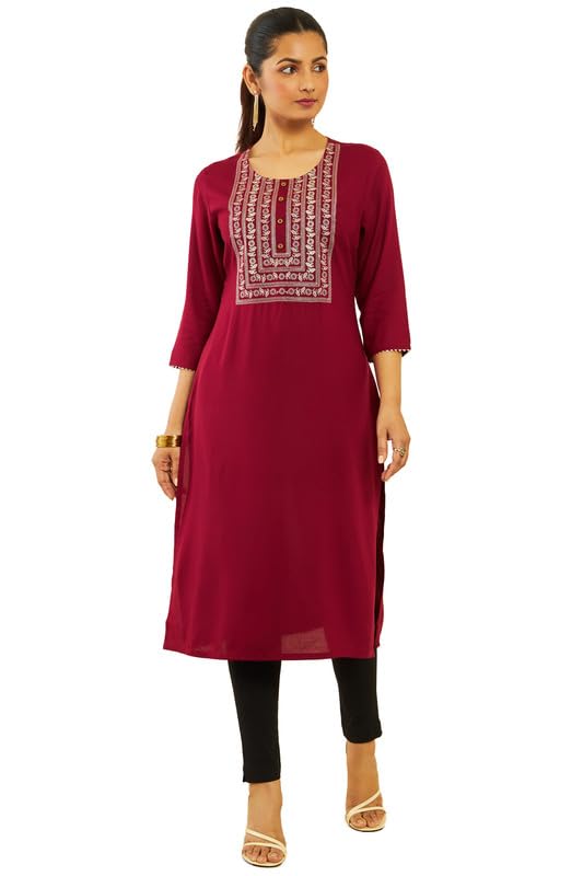 Soch Womens Rayon Floral Zari EmbroideStraight Kurta