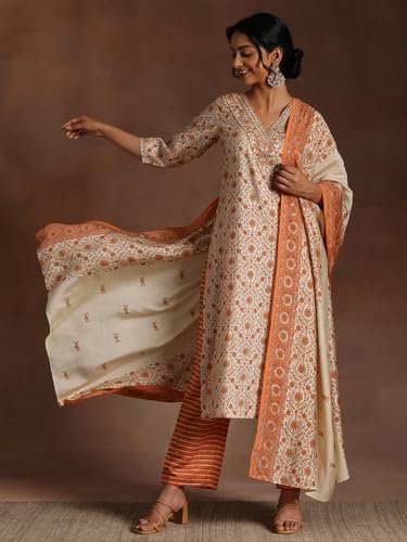 Libas WomenS Silk Blend Kurta Set (35888_Orange