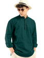 Macsivo MenS Cotton Polyester Blend Solid Regular Fit Full Sleeve Short Kurta Green