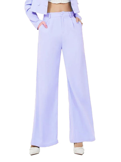 Kotty Womens High Rise Regular Fit Viscose Rayon Solid Trousers Light Purple