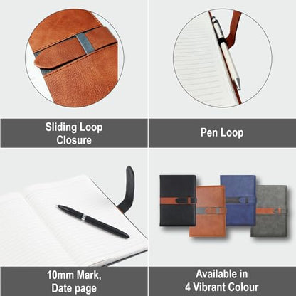 Anupam Posh A5 Ruled Journal Notebook 192 Pages 80Gsm Lined Notebook Leather Textured Pu Cover Sliding Loop Closure With Pen Loo