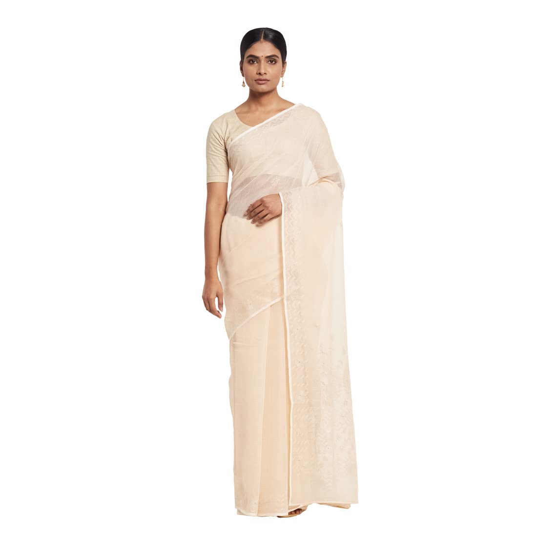 Fabindia WomenS Cotton Silk Saree Off White