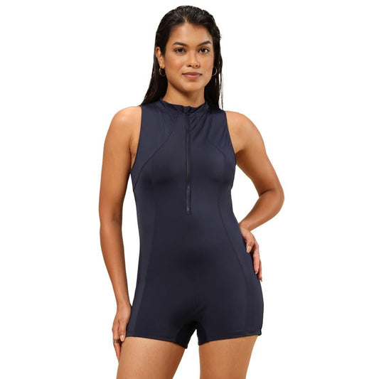 Bliss Swimsuit - Sleeveless, Shorts That Dont Ride up, Zippered Front, Racerback Design, UPF 50+ Sun Protection, Full Coverage,