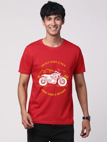 ADRO Men's Royal Bike Design Printed 100% Cotton T-Shirt - Regular Fit, Printed T-Shirts for Men (RN24-RYL-RD_Red)