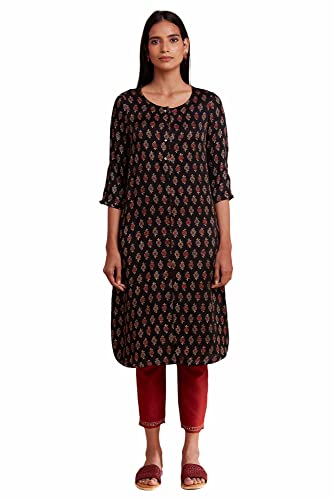 W for Woman Folksong by W Round Neck Kurta Ajrakh Print 42 L 3/4Th SLV