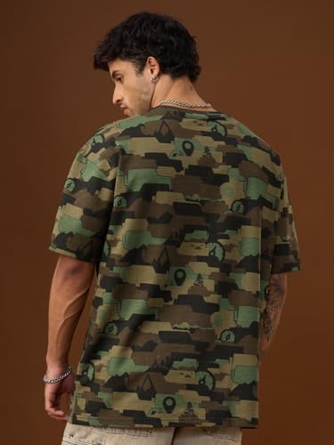 The Souled Store Thar: Off-Road Men and Boys Short Sleeves Round Neck Graphic Printed Camouflage Oversized T-Shirt