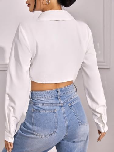 Greciilooks Shirt For Women | Printed Casual Crop Top | Long Sleeve Stylish Collared |Korean Oversized Button-Down |Causal |Form