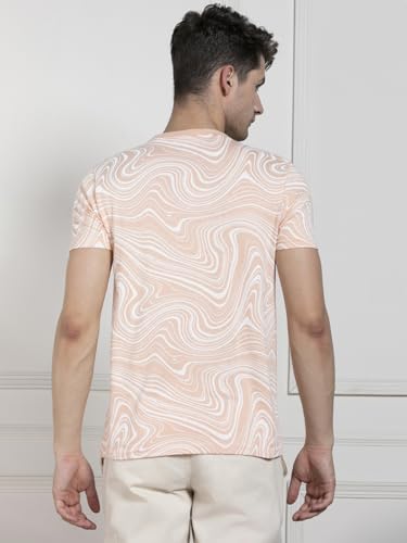 Dennis Lingo MenS | Peach | Printed | Round Neck | Half Sleeve | Regular Fit | T-Casual Shirt