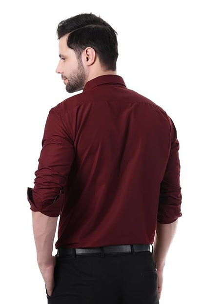 Xjarvis Austin MenS Cotton Blend Shirt |Slim Fit Formal Shirt With Pocket |Plain | Long Sleeve Spread Collar | Casual Wear Regu