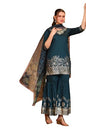 Aurelia WomenS Purple Foil Printed Embroidered Short Festive Kurta, Sharara And Dupatta Set (Size: L)-As16033-509499