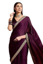 Cb-Colebrook Women'S Soft Satin Saree With Embroidered Sequin Border With Blouse Piece, Traditional Indian Ethnic Wear, Party, W