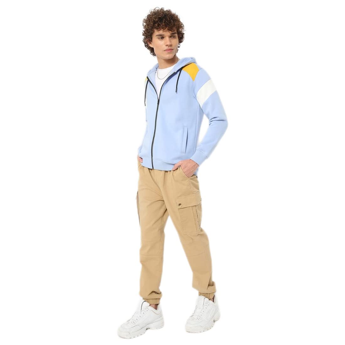 Bewakoof MenS Color Block Blue Long Sleeve Hooded Sweatshirt