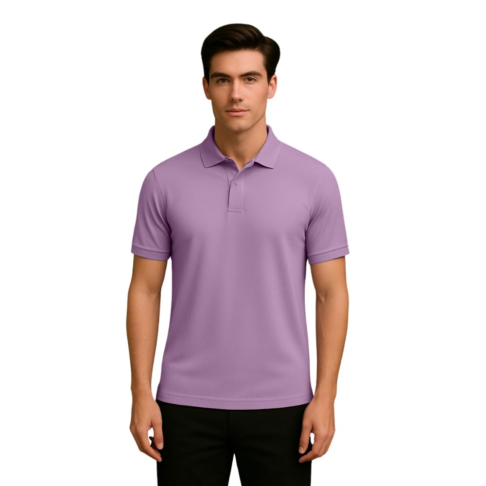 Nobero Men Cotton Solid Regular Fit Polo Shirt (1M-Twpo-R0002-Bl_Mauve Mist)