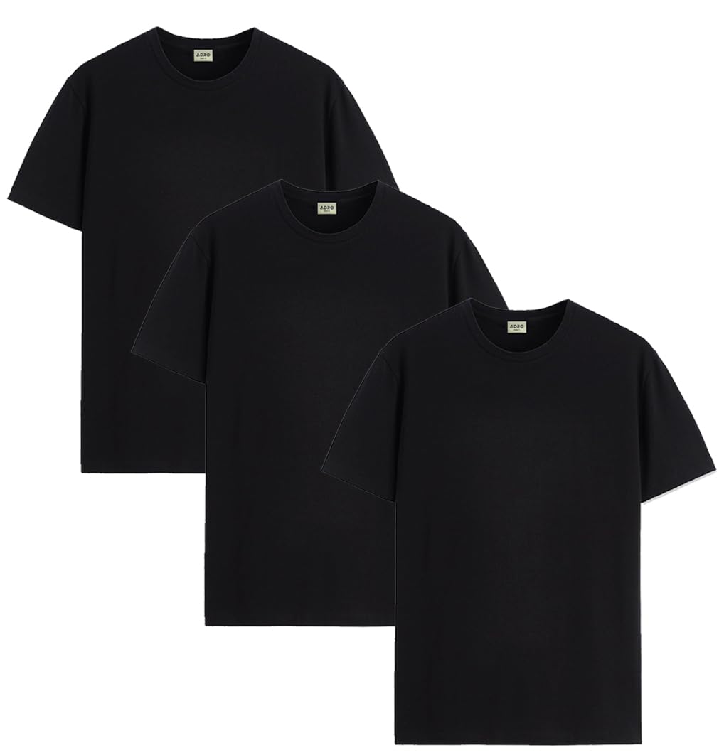 ADRO Men's Solid Regular Fit T-Shirt (RCM3-PLN-BL-BL-BL_Black
