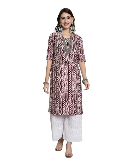 Pinkmint Elegant Printed Crepe KurtiS For WomenS Ll Fashionable Kurti Ll Straight Round Neck Kurti (Pack Of 1) Wine