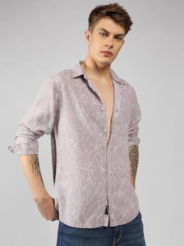 Dennis Lingo MenS | Mauve | Printed | Spread Collar | Full Sleeve | Relaxed | Casual Shirt