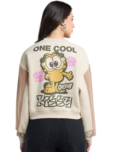 Bewakoof Heavy Duty 1.0 Official Garfield Merchandise WomenS Graphic Print Oversized Fit Full Sleeve Round Neck Fleece Crop Swea