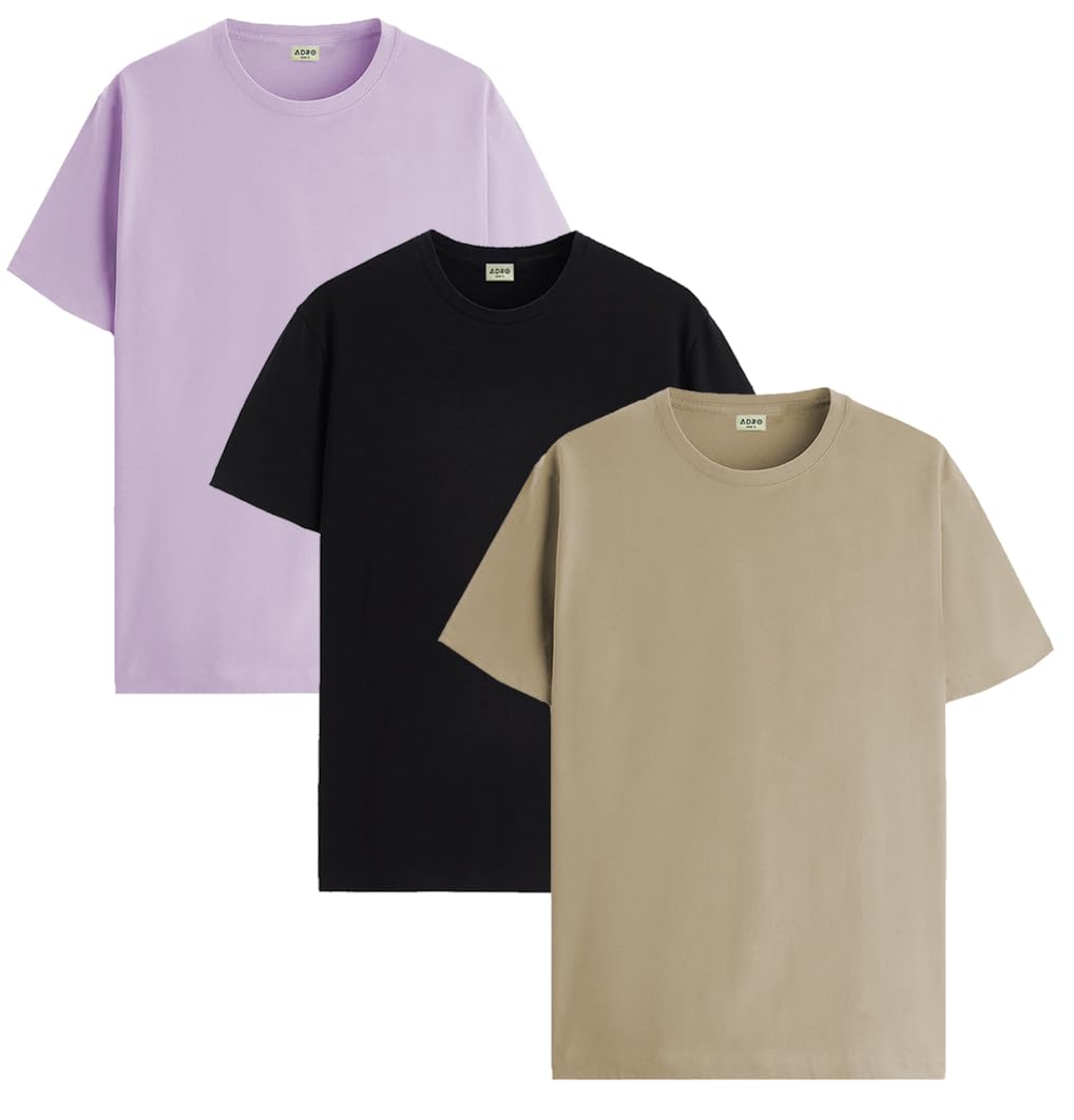 ADRO Men's Solid Regular Fit T-Shirt (RCM3-PLN)