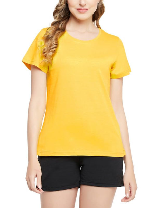 Clovia Womens Cotton Solid Sleep Top (LT5201P02_Yellow_S)