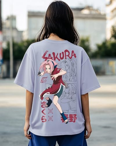 Bewakoof Official Naruto Merchandise Womens Graphic Printed Oversized Fit Half Sleeve Round Neck Cotton Jersey T-Shirt_651105_P