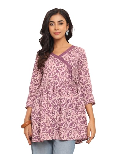 Varanga Women Jaipuri Printed Angrakha Style Tunic  Stylish and Comfortable Wardrobe Addition with Traditional Charm Purple
