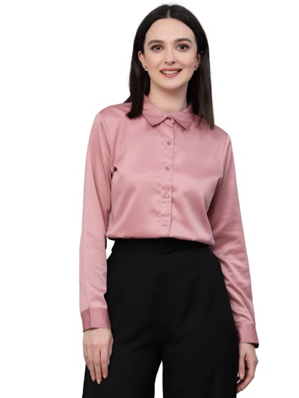 Style Quotient Women Solid Rose Satin Formal Shirt
