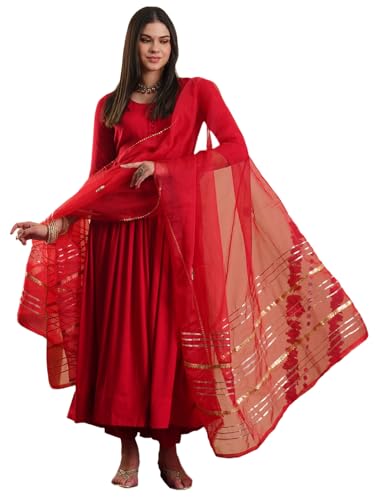 ANNI DESIGNER Womens Rayon Blend Floral Straight Kurta with Pant & Dupatta (JAYNTI RED-VKS01_XS_Red_X-Small)
