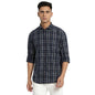 Turtle Men Cord Dark Blue Checkered Slim Fit Full Sleeve Casual Shirt