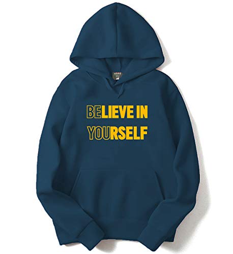 ADRO Believe in Yourself Design Printed Cotton Hoodies/Sweatshirts for Men (H21-M-YOU-SB_Teal_XL)