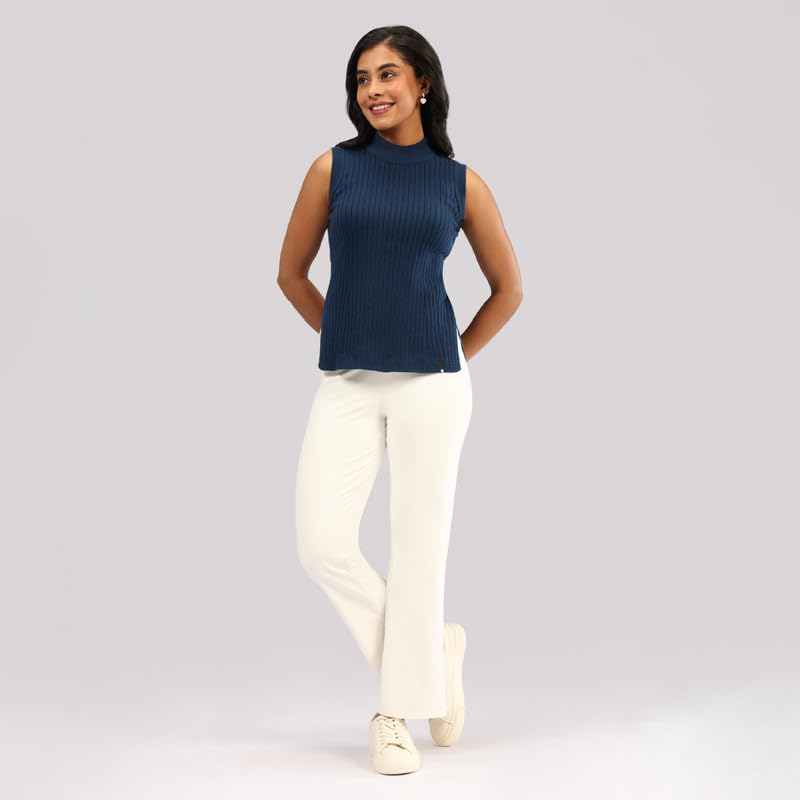 BlissClub Move All Day Sleeveless Top, 100% Cotton,Turtleneck Collar,High Side Slits,Versatile