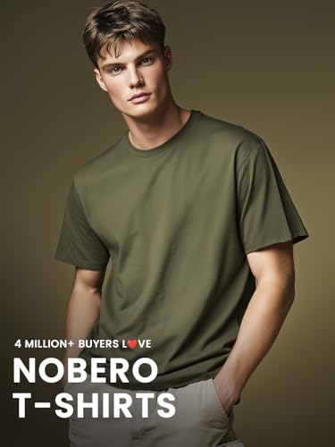Nobero MenS Solid Regular Fit T-Shirt (1M-Twts-R0008_2_Olive Green/Blush/Powder Blue