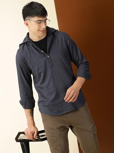 Thomas Scott 100% Cotton Checkred Hodiee Half Placket Shirts for Mens