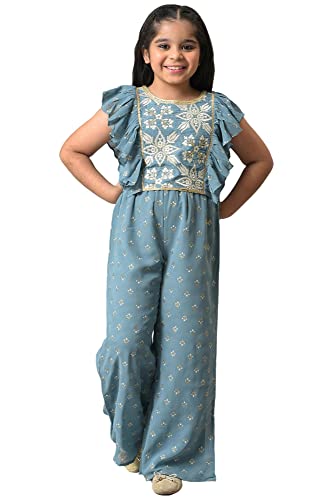 Aurelia Girl's Polyester Top & Palazzo (22AUG10285B-604974_Blue