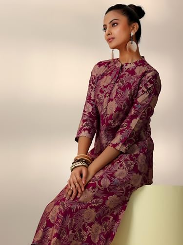 Libas WomenS Printed Co-Ords (27800_Maroon