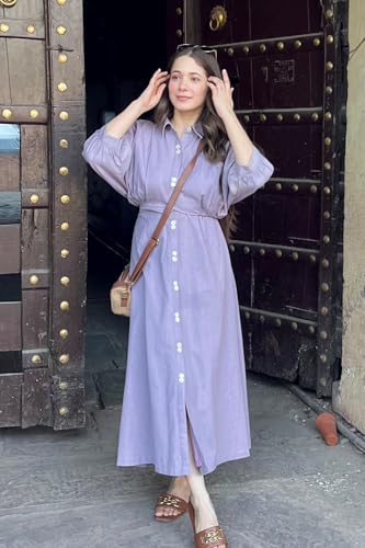 ANNI DESIGNER Women's Rayon Viscose Soild Button Shirt Dress