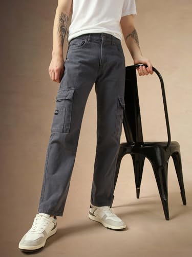 Dennis Lingo Mens Grey Cotton Relaxed Fit Mid-Rise Casual Jeans
