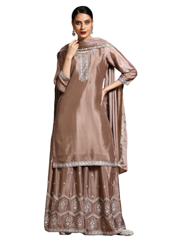 Varanga Women-Bead Work Kurta With Sharara And Dupatta