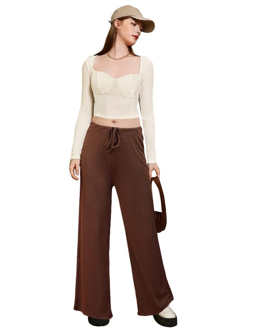 Noble Monk Co-Ord Set | Full Sleeve Crop Top And Rib Wide Leg Pant